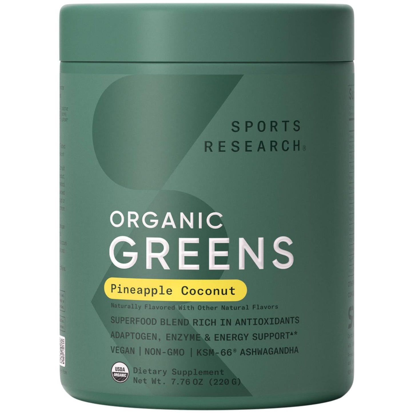Sports Research® Organic Pineapple Coconut Greens - Digestive Health, Natural Energy & Mood Support* - Certified Organic Powder - 20 Servings - Maple Wellness Supplements