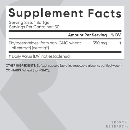 Sports Research® Phytoceramides 350mg per softgel - Plant Derived Ceramides for Healthy Skin and Hydration - Non GMO with No Fillers or Synthetic Vitamins - 30 Liquid softgels - Maple Wellness Supplements