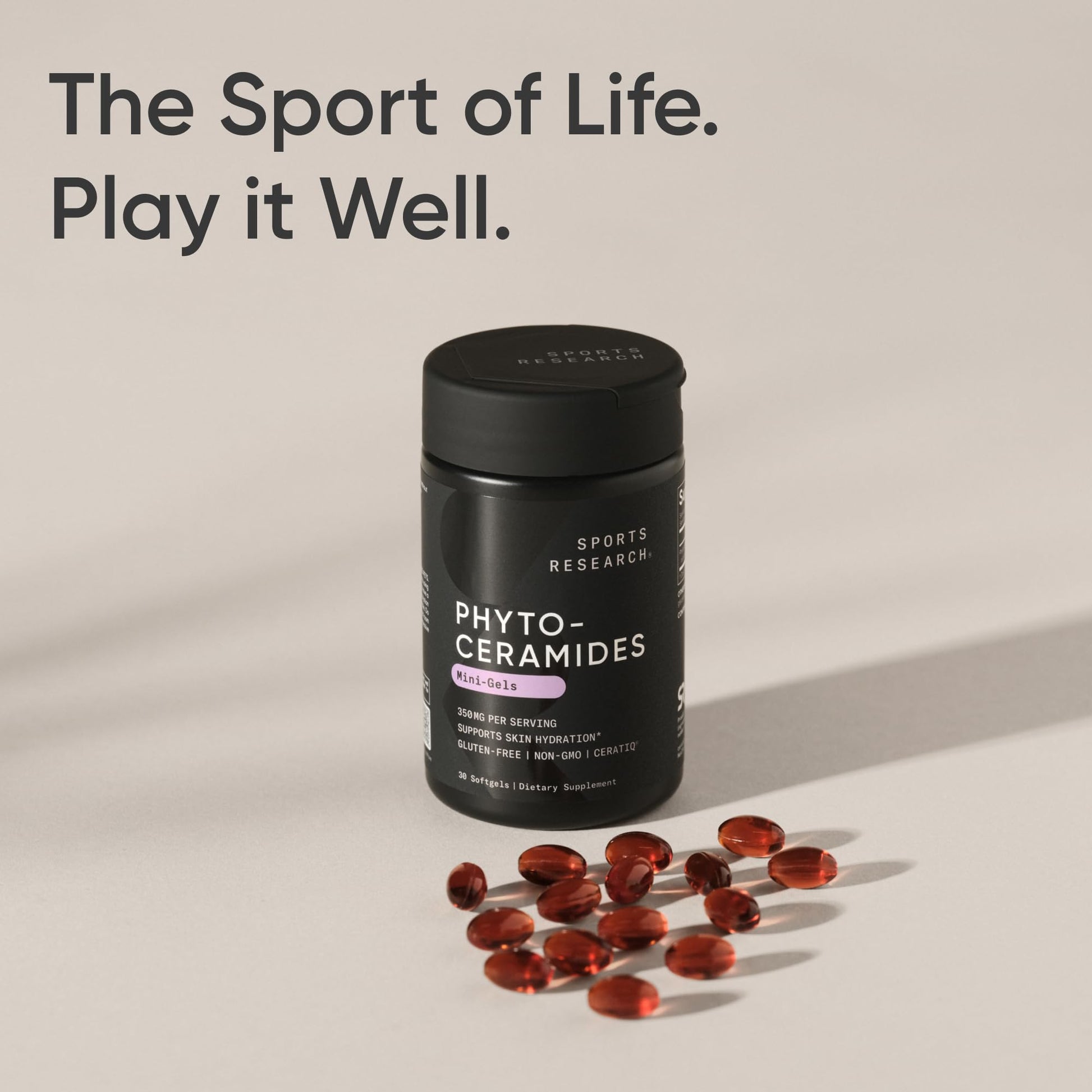 Sports Research® Phytoceramides 350mg per softgel - Plant Derived Ceramides for Healthy Skin and Hydration - Non GMO with No Fillers or Synthetic Vitamins - 30 Liquid softgels - Maple Wellness Supplements