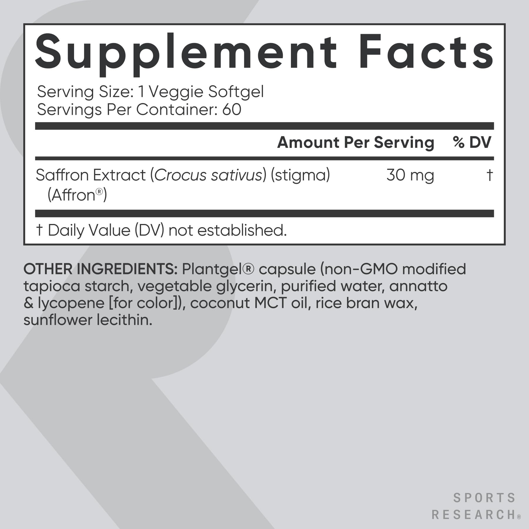 Sports Research® Pure Saffron Supplement, 30 mg - Mood & Stress Support - Made w/Affron® Saffron Extract - Vegan Certified · Non-GMO · Gluten Free – 60 Veggie Softgels - Maple Wellness Supplements