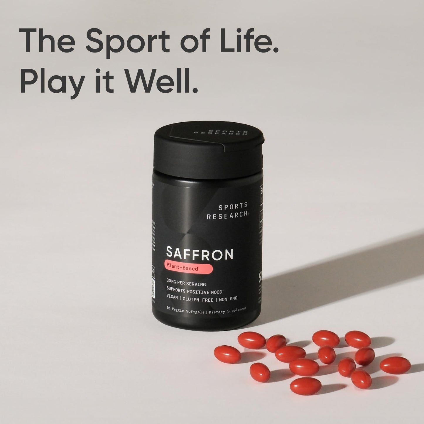 Sports Research® Pure Saffron Supplement, 30 mg - Mood & Stress Support - Made w/Affron® Saffron Extract - Vegan Certified · Non-GMO · Gluten Free – 60 Veggie Softgels - Maple Wellness Supplements