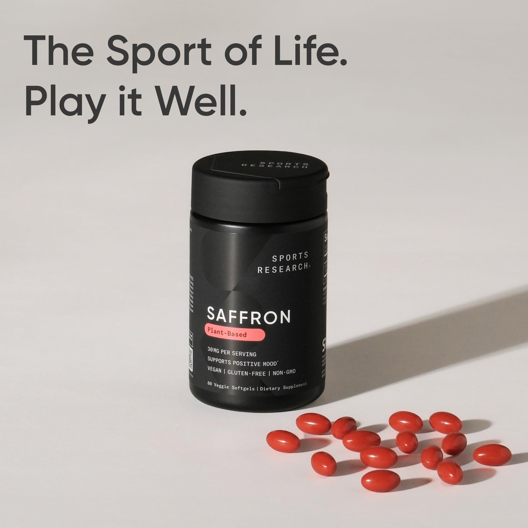 Sports Research® Pure Saffron Supplement, 30 mg - Mood & Stress Support - Made w/Affron® Saffron Extract - Vegan Certified · Non-GMO · Gluten Free – 60 Veggie Softgels - Maple Wellness Supplements