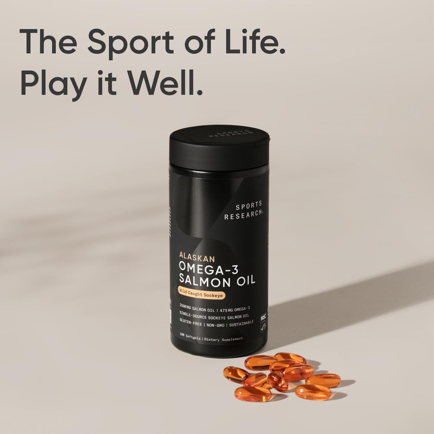 Sports Research® Salmon Oil - Single-Source Wild Alaskan Sockeye | 2500 mg per Serving w/EPA & DHA Fatty Acids | MSC Certified - 180 Count Softgels - Maple Wellness Supplements
