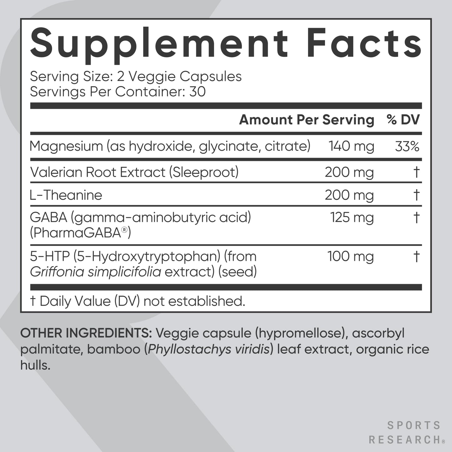 Sports Research® Sleep Complex- Melatonin-Free Vegan Capsules - with Valerian Root, GABA, L-Theanine, Magnesium & 5-HTP - 30 Servings - Maple Wellness Supplements