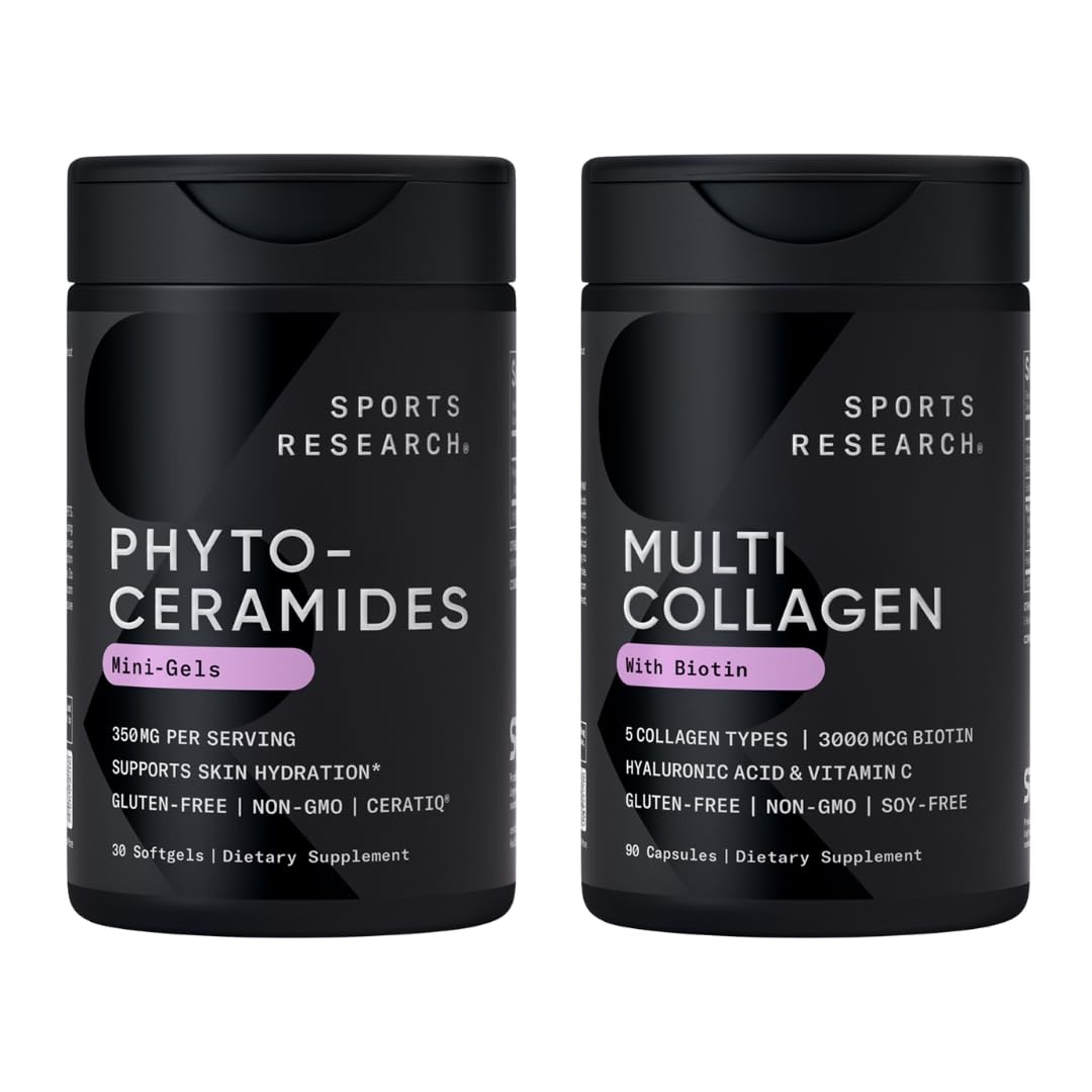 Sports Research® Supplements for Women Pack - Phytoceramides 350mg for Healthy Skin and Hydration + Biotin-Infused Collagen Peptides Complex - Maple Wellness Supplements