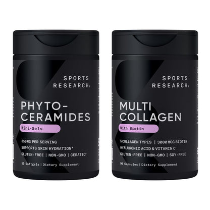 Sports Research® Supplements for Women Pack - Phytoceramides 350mg for Healthy Skin and Hydration + Biotin-Infused Collagen Peptides Complex - Maple Wellness Supplements