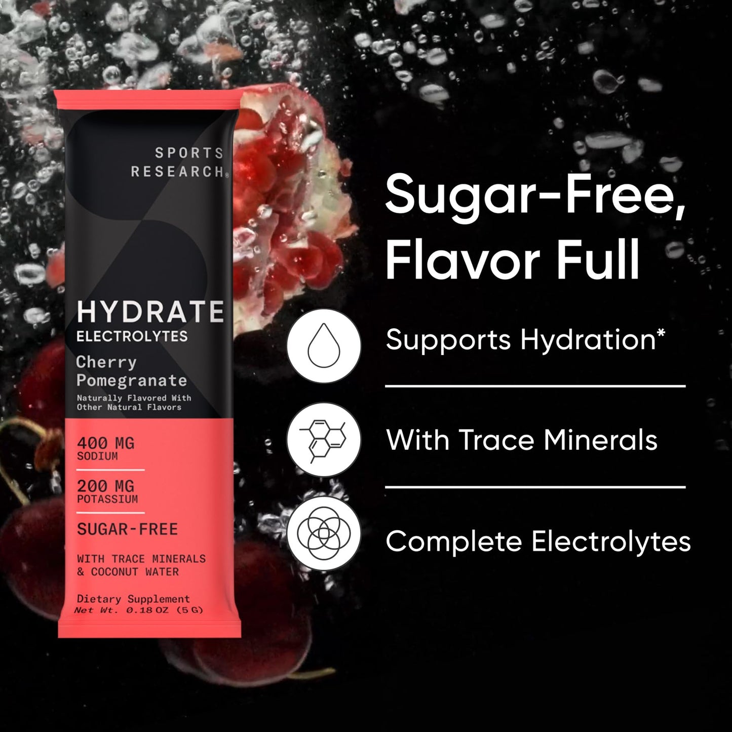 Sports Research® Sweet Sweat Black Waist Trimmer 'Xtra-Coverage' Belt (Size - Large), Multi Flavor Hydrate Electrolytes (16x Pack) and Original Workout Enhancer Roll-On Gel Stick - Maple Wellness Supplements