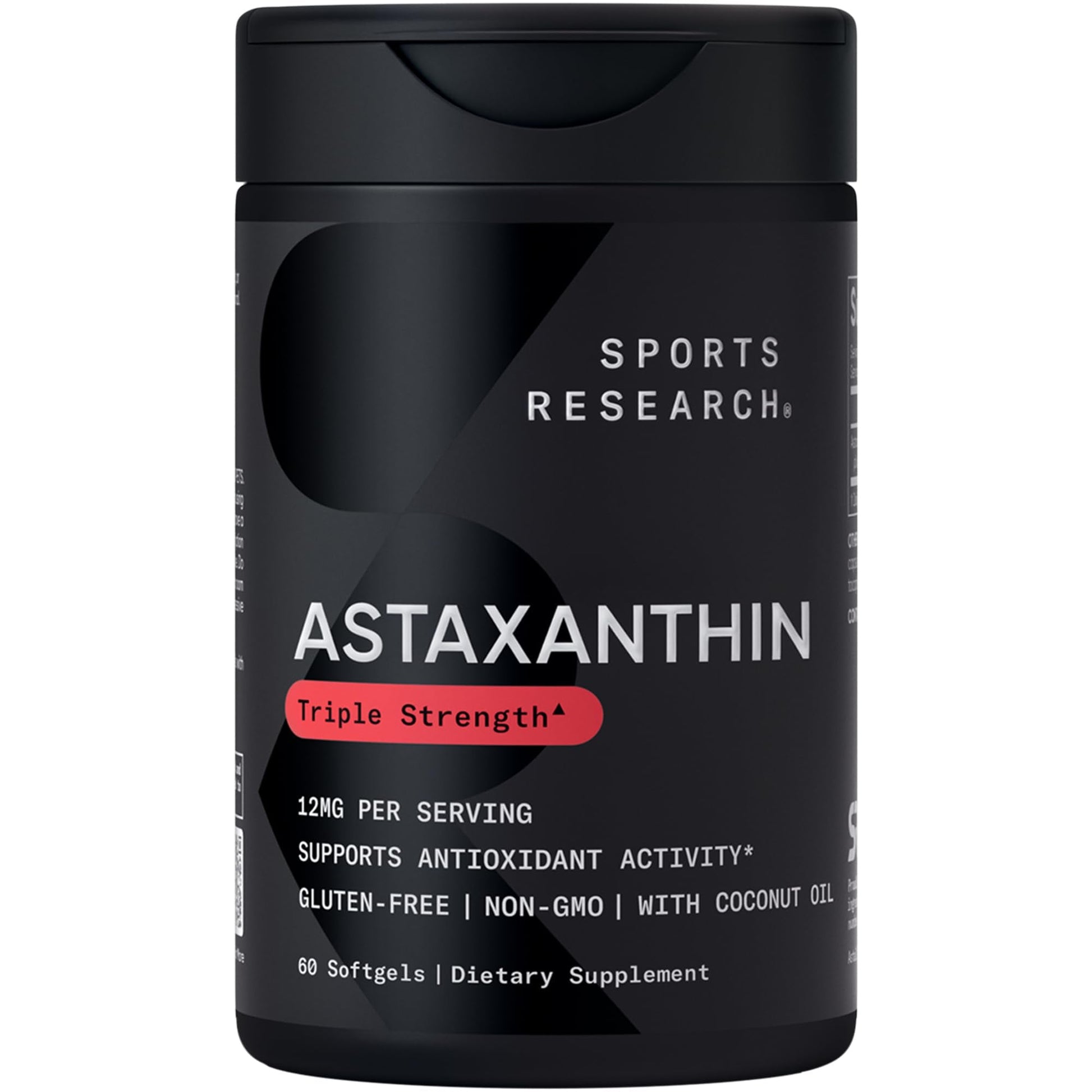Sports Research® Triple Strength Astaxanthin 12mg w/Organic Coconut Oil - Antioxidant Supplement for Skin & Eye Health Support* - Soy Free · Non-GMO · Gluten Free - 60 Softgels - Maple Wellness Supplements