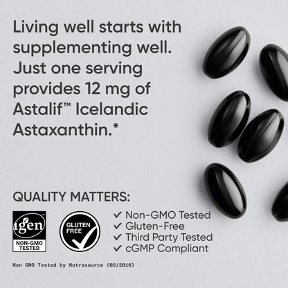 Sports Research® Triple Strength Astaxanthin 12mg w/Organic Coconut Oil - Antioxidant Supplement for Skin & Eye Health Support* - Soy Free · Non-GMO · Gluten Free - 60 Softgels - Maple Wellness Supplements