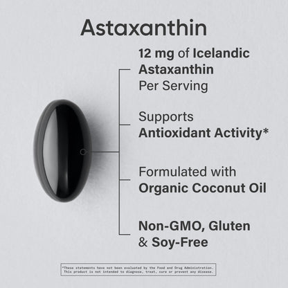 Sports Research® Triple Strength Astaxanthin 12mg w/Organic Coconut Oil - Antioxidant Supplement for Skin & Eye Health Support* - Soy Free · Non-GMO · Gluten Free - 60 Softgels - Maple Wellness Supplements
