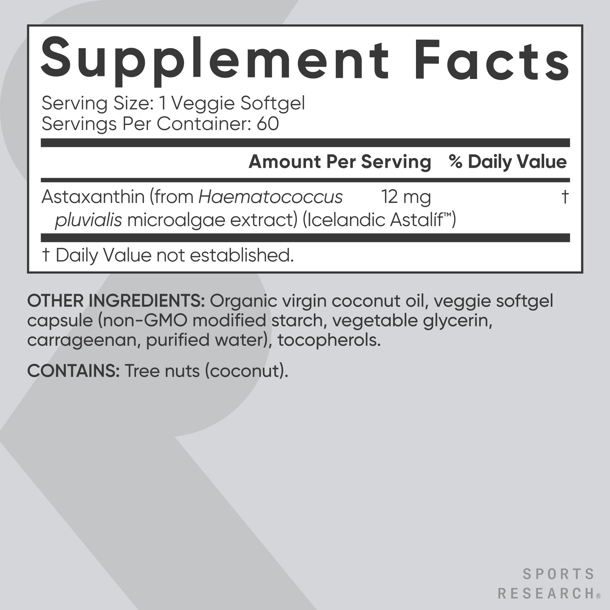 Sports Research Triple Strength Vegan Astaxanthin Supplement from Algae - Plant Based Softgels for Antioxidant Activity, Skin & Eye Health - Non-GMO Verified, Made with Coconut Oil - 12mg, 60 Count - Maple Wellness Supplements