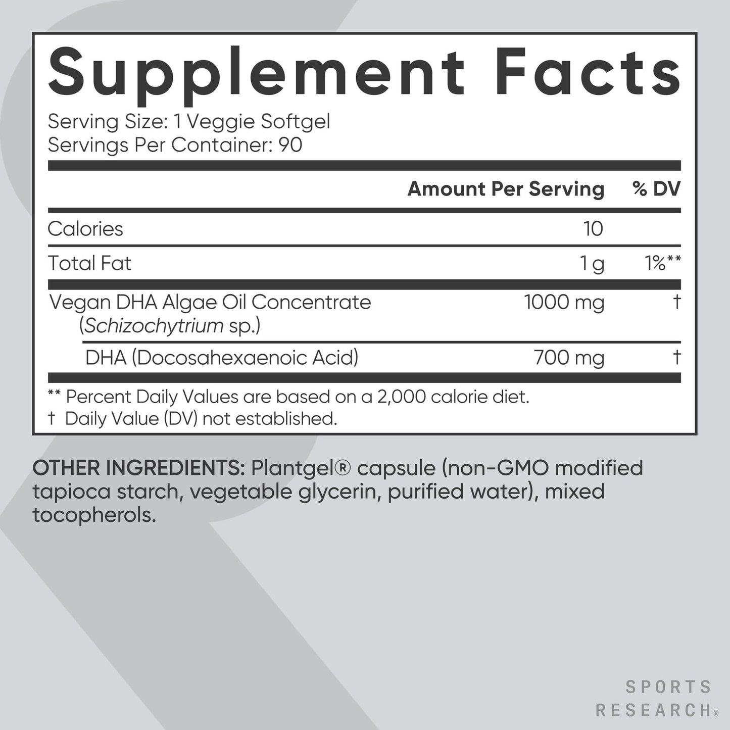 Sports Research® Vegan DHA 700mg - Cognitive Support, Brain Support, Supplement with Omega-3 DHA from Algae Oil - Vegan Certified · Non-GMO · Gluten Free - 90 Count Softgels - Maple Wellness Supplements