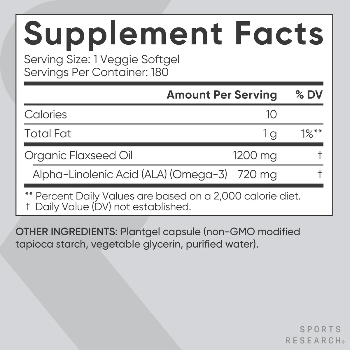 Sports Research® Vegan Flaxseed Oil (1200mg) Herbal Supplement with Plant-Based ALA Omega 3 - Vegan Certified & Non-GMO Verified - Gluten, Soy & Carrageenan Free (180 Veggie Softgels) - Maple Wellness Supplements
