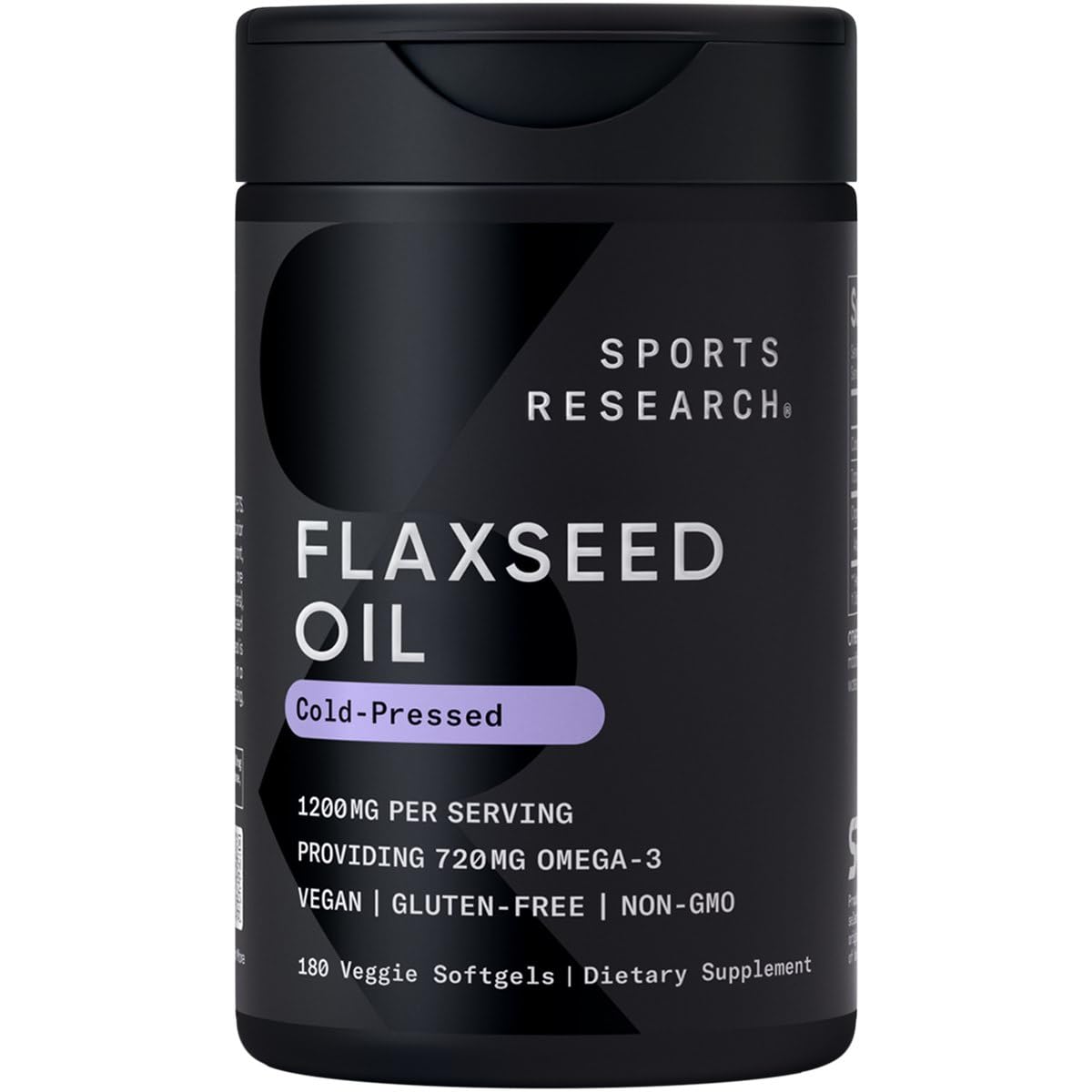 Sports Research® Vegan Flaxseed Oil (1200mg) Herbal Supplement with Plant-Based ALA Omega 3 - Vegan Certified & Non-GMO Verified - Gluten, Soy & Carrageenan Free (180 Veggie Softgels) - Maple Wellness Supplements