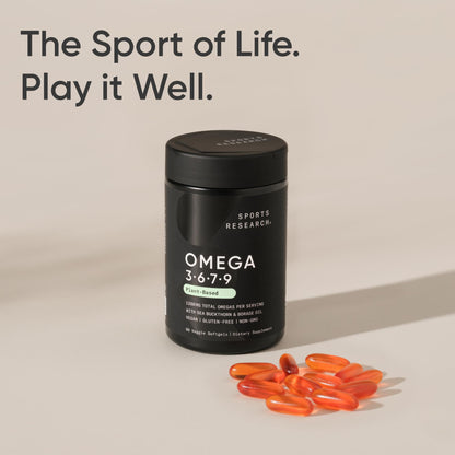Sports Research® Vegan Omega 3-6-7-9 - 1200 mg of Multi-Spectrum Omega Fatty Acids Certified Non-GMO Formula with Sea Buckthorn & Borage Oil - 90 Veggie Softgels - Maple Wellness Supplements