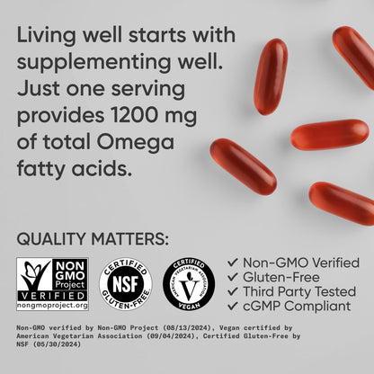 Sports Research® Vegan Omega 3-6-7-9 - 1200 mg of Multi-Spectrum Omega Fatty Acids Certified Non-GMO Formula with Sea Buckthorn & Borage Oil - 90 Veggie Softgels - Maple Wellness Supplements