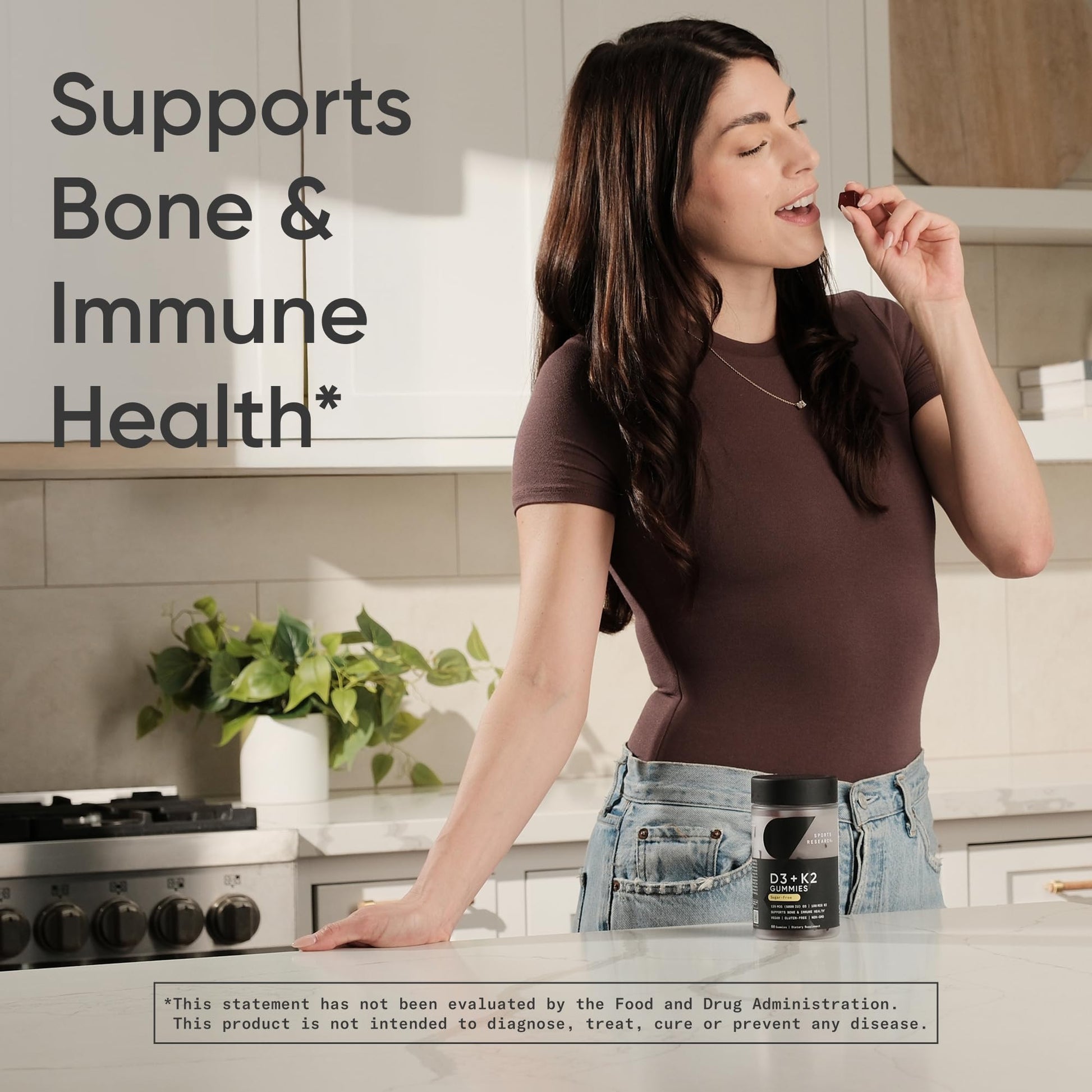 Sports Research® Vegan Vitamin D3 + K2 Sugar-Free Gummies - 125mcg (5000iu) Vitamin D w/ 100mcg Mk7 Vitamin K - Supports Bone & Immune Health - Maple Wellness Supplements