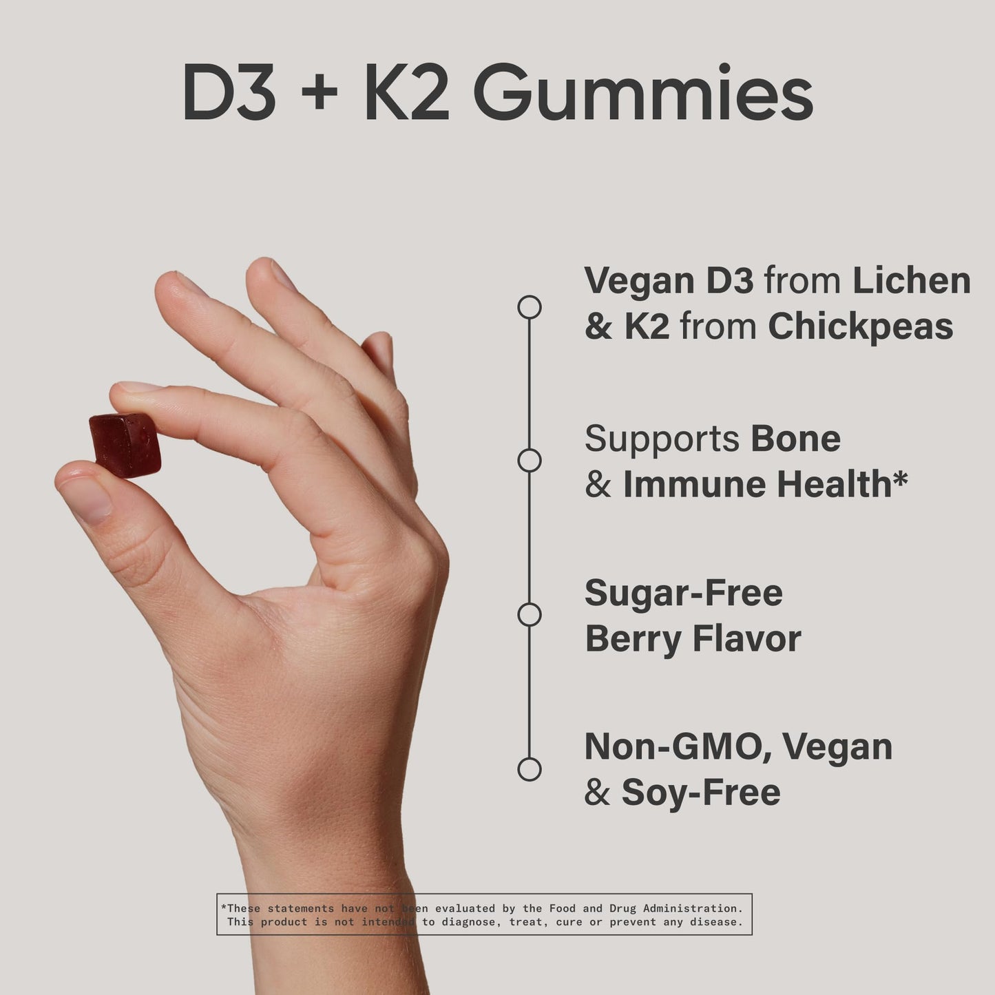 Sports Research® Vegan Vitamin D3 + K2 Sugar-Free Gummies - 125mcg (5000iu) Vitamin D w/ 100mcg Mk7 Vitamin K - Supports Bone & Immune Health - Maple Wellness Supplements