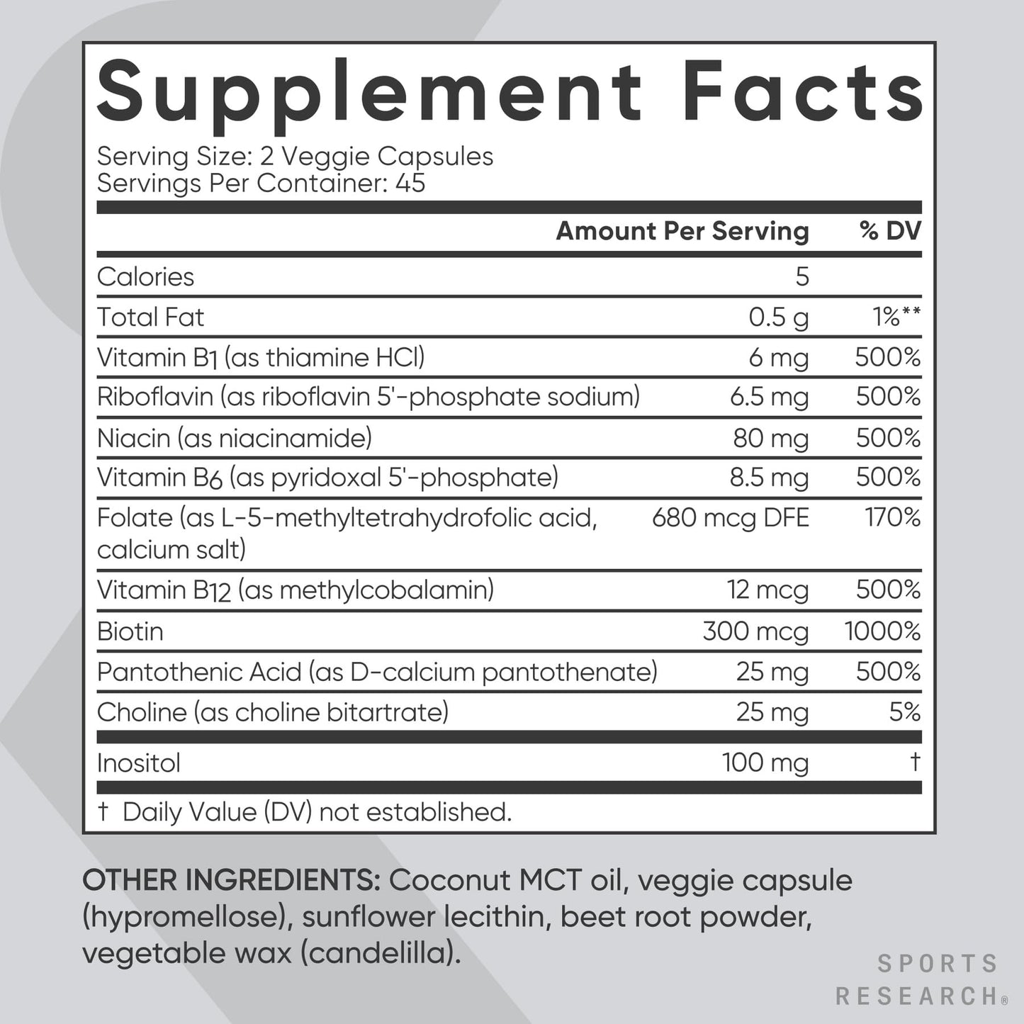 Sports Research Vitamin B-Complex - Full Spectrum of B Vitamins - 90 Liquid Veggie Capsules - Maple Wellness Supplements