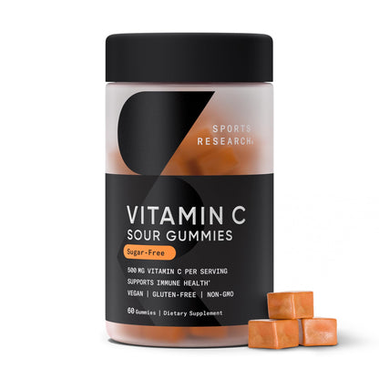 Sports Research­® Vitamin C Gummies | 500 mg Vitamin C | Sugar Free, Gelatin Free, Vegan Certified & Non-GMO Tested | Immune & Antioxidant Support 60 Gummies - Maple Wellness Supplements