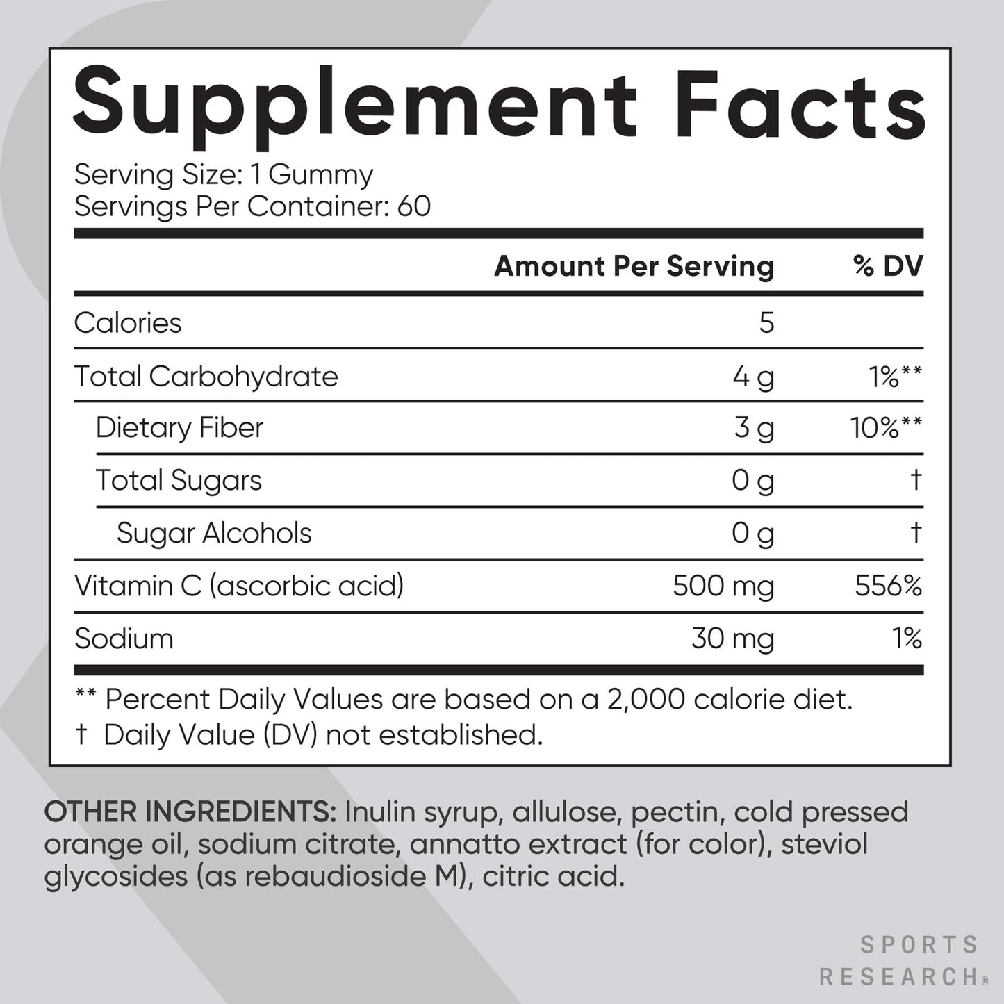 Sports Research­® Vitamin C Gummies | 500 mg Vitamin C | Sugar Free, Gelatin Free, Vegan Certified & Non-GMO Tested | Immune & Antioxidant Support 60 Gummies - Maple Wellness Supplements