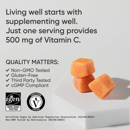 Sports Research­® Vitamin C Gummies | 500 mg Vitamin C | Sugar Free, Gelatin Free, Vegan Certified & Non-GMO Tested | Immune & Antioxidant Support 60 Gummies - Maple Wellness Supplements