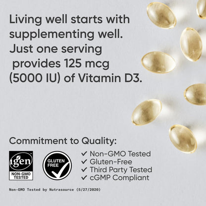 Sports Research Vitamin D3 5000 IU with Coconut MCT Oil - High Potency Vitamin D Supplement for Immune & Bone Support - Non-GMO Verified, Gluten & Soy Free – 125mcg, 360 Liquid Softgels - Maple Wellness Supplements