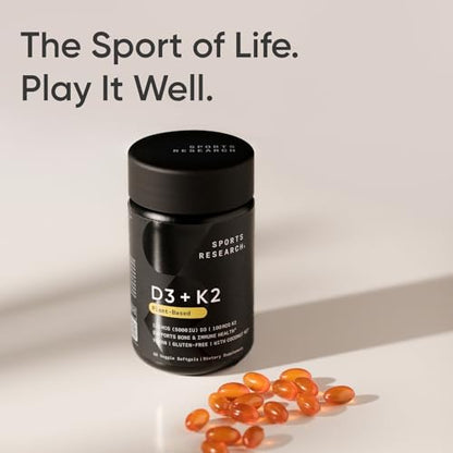 Sports Research Vitamin D3 K2 with Coconut MCT Oil | Vegan D3 2500iu (62.5mcg) - Maple Wellness Supplements