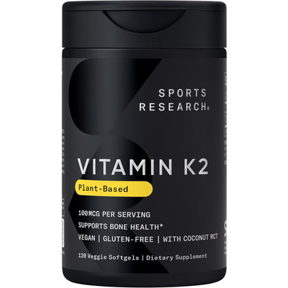 Sports Research Vitamin K2 as MK-7 100mcg with Coconut MCT Oil - 120 Veggie Softgels (4 Month Supply) Vegan Certified, Non-GMO Verified, Gluten & Soy Free - Maple Wellness Supplements