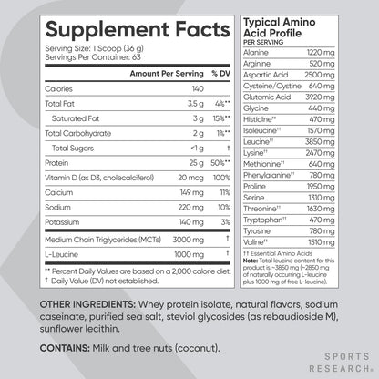 Sports Research Whey Protein Isolate - Sports Nutrition Protein Powder 25g per Serving - 5lb Bag Whey Protein - Vanilla Flavor - Bulk Protein Powder, 56 Servings - Maple Wellness Supplements