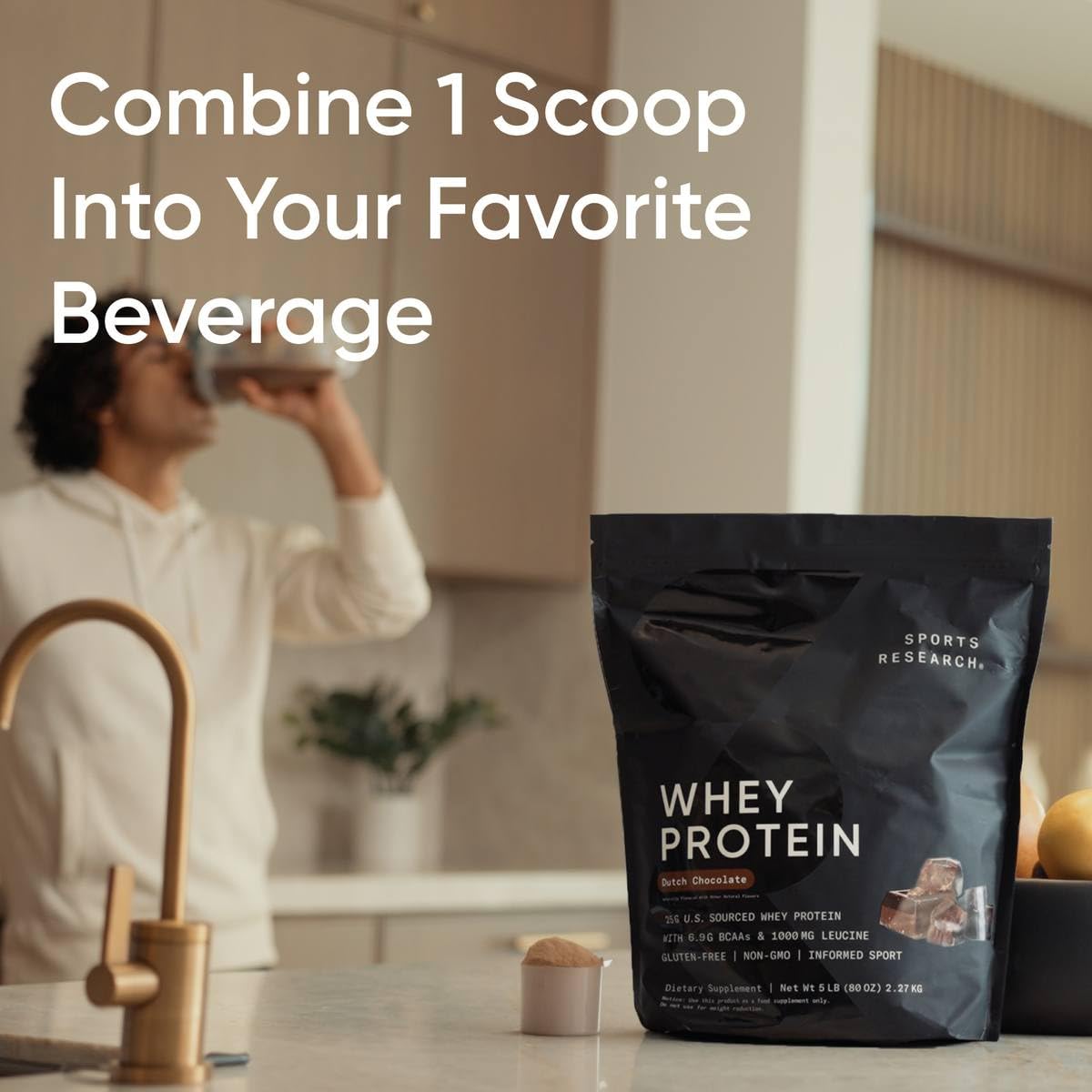 Sports Research Whey Protein Isolate - Sports Nutrition Protein Powder 25g per Serving - 5lb Bag Whey Protein - Vanilla Flavor - Bulk Protein Powder, 56 Servings - Maple Wellness Supplements