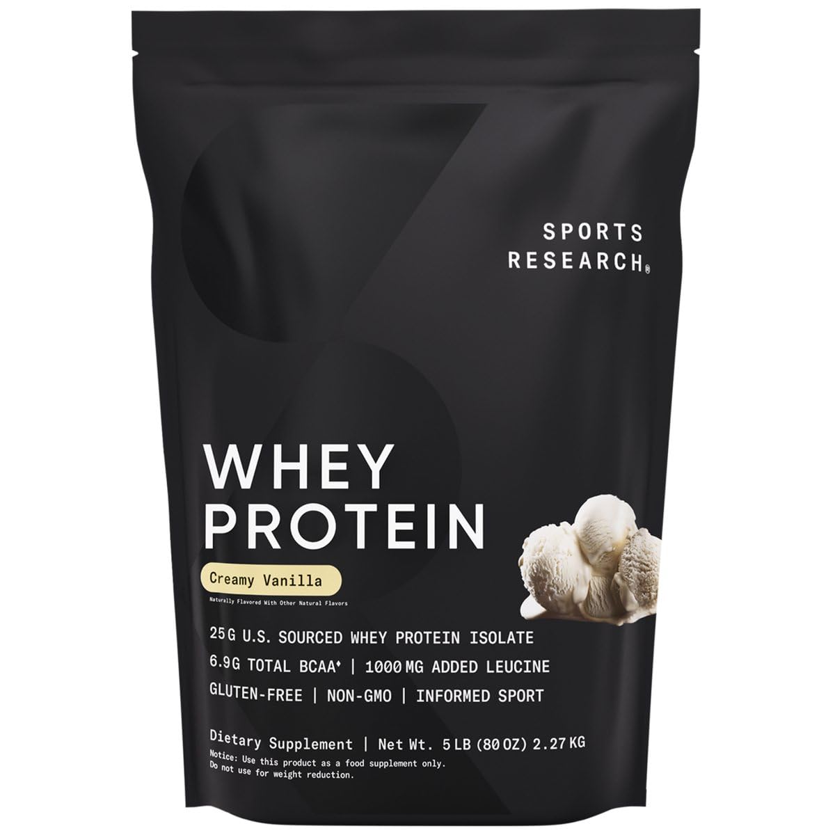 Sports Research Whey Protein Isolate - Sports Nutrition Protein Powder 25g per Serving - 5lb Bag Whey Protein - Vanilla Flavor - Bulk Protein Powder, 56 Servings - Maple Wellness Supplements