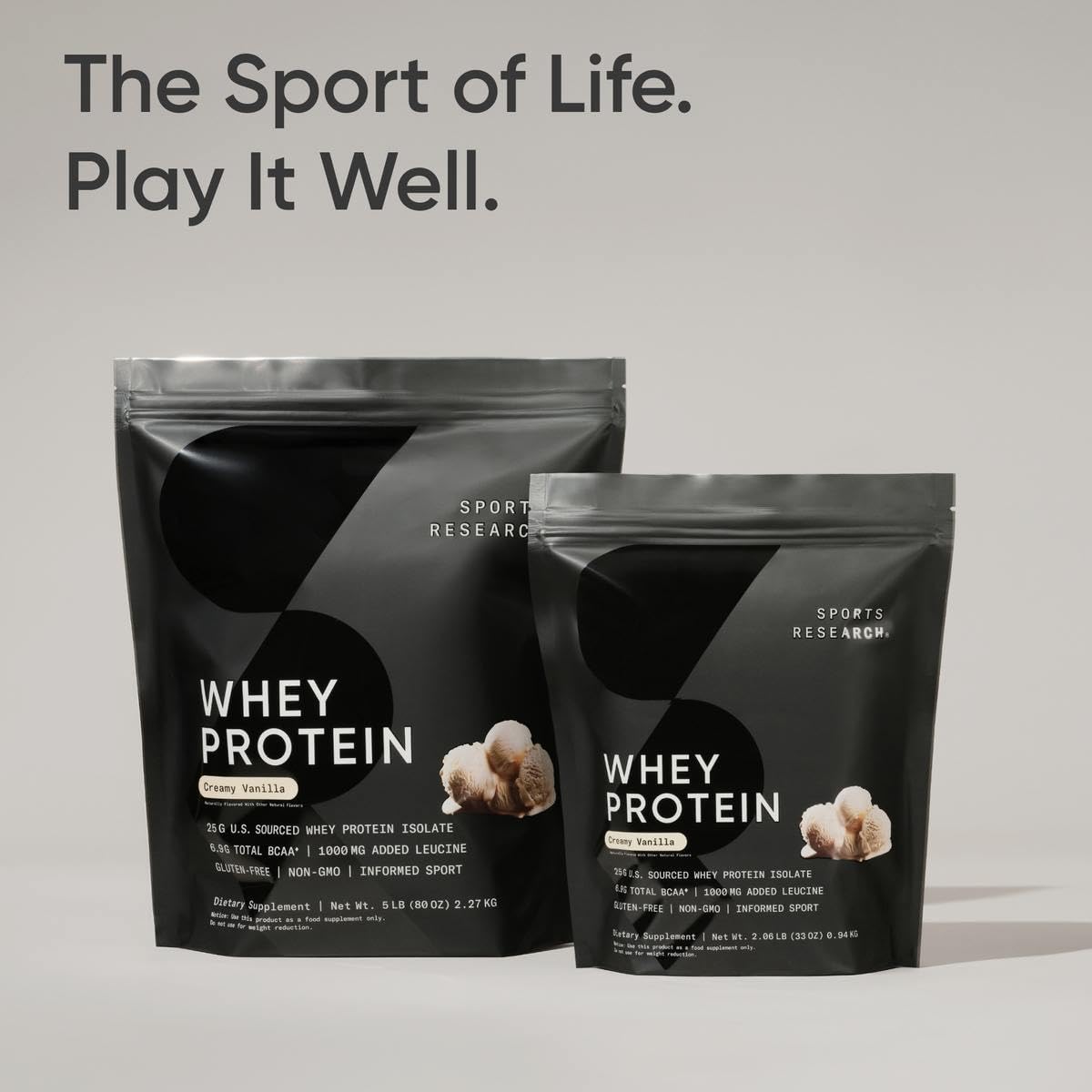 Sports Research Whey Protein Isolate - Sports Nutrition Protein Powder 25g per Serving - 5lb Bag Whey Protein - Vanilla Flavor - Bulk Protein Powder, 56 Servings - Maple Wellness Supplements