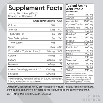 Sports Research Whey Protein Isolate - Sports Nutrition Protein Powder 25g per Serving - Maple Wellness Supplements