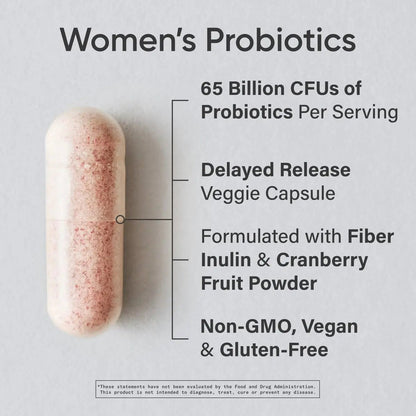 Sports Research Women's Probiotics with Prebiotics, 65 Billion CFU - Vegan Capsules for Gut Health & Digestive Support, Probiotics for Women with Cranberry - Non-GMO Verified & Gluten Free - 30 Count - Maple Wellness Supplements