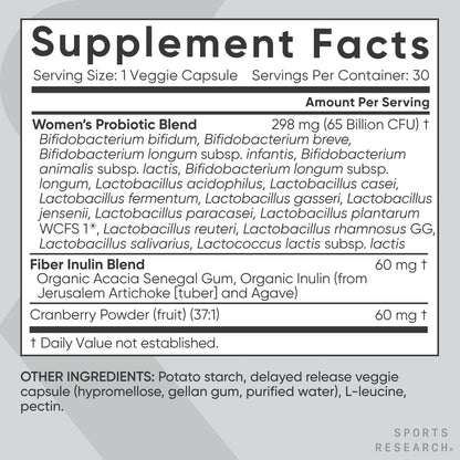 Sports Research Women's Probiotics with Prebiotics, 65 Billion CFU - Vegan Capsules for Gut Health & Digestive Support, Probiotics for Women with Cranberry - Non-GMO Verified & Gluten Free - 30 Count - Maple Wellness Supplements