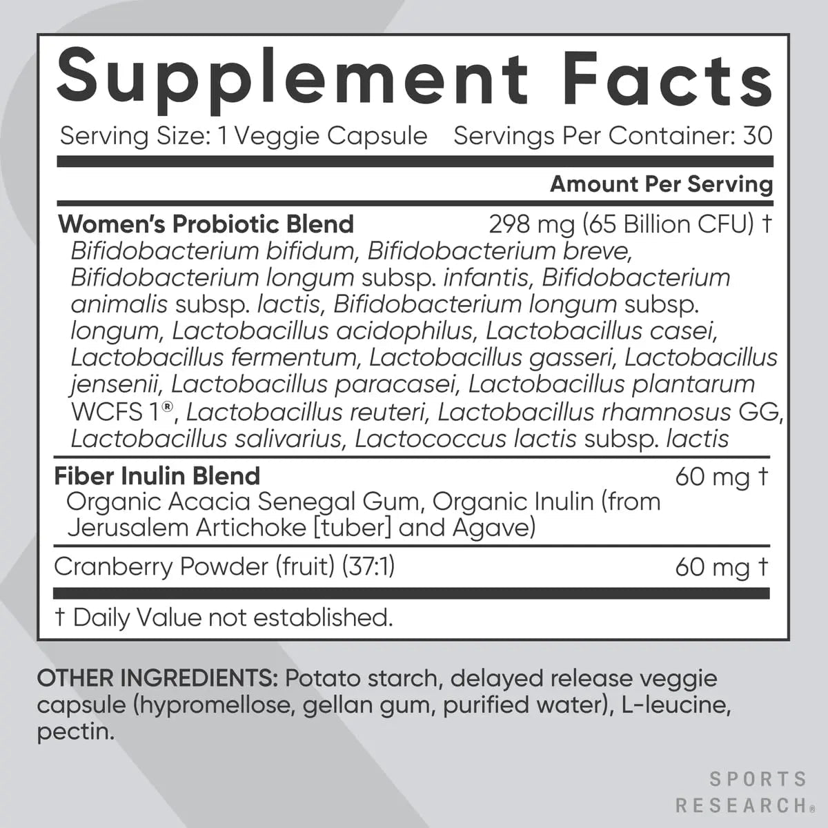 Sports Research Women's Probiotics with Prebiotics, 65 Billion CFU - Vegan Capsules for Gut Health & Digestive Support, Probiotics for Women with Cranberry - Non-GMO Verified & Gluten Free - 30 Count - Maple Wellness Supplements