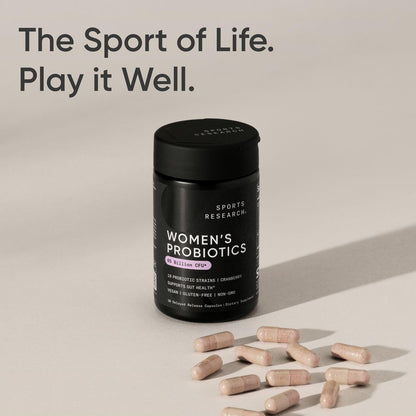 Sports Research Women's Probiotics with Prebiotics, 65 Billion CFU - Vegan Capsules for Gut Health & Digestive Support, Probiotics for Women with Cranberry - Non-GMO Verified & Gluten Free - 30 Count - Maple Wellness Supplements