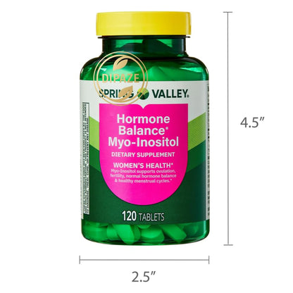 Spring Valley Hormone Balance Myo-Inositol 2000mg Dietary Supplement Tablets, 120 Count + Dipaze Gift (Container) - Maple Wellness Supplements