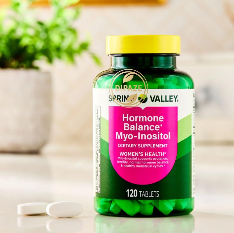 Spring Valley Hormone Balance Myo-Inositol 2000mg Dietary Supplement Tablets, 120 Count + Dipaze Gift (Container) - Maple Wellness Supplements