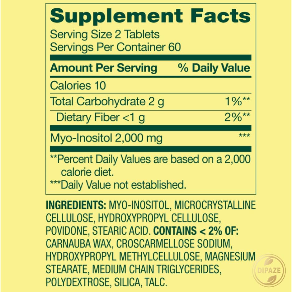 Spring Valley Hormone Balance Myo-Inositol 2000mg Dietary Supplement Tablets, 120 Count + Dipaze Gift (Container) - Maple Wellness Supplements