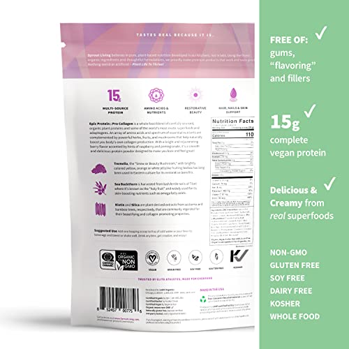Sprout Living Epic Protein, Plant Based Protein & Superfoods Powder, Pro Collagen, - Maple Wellness Supplements
