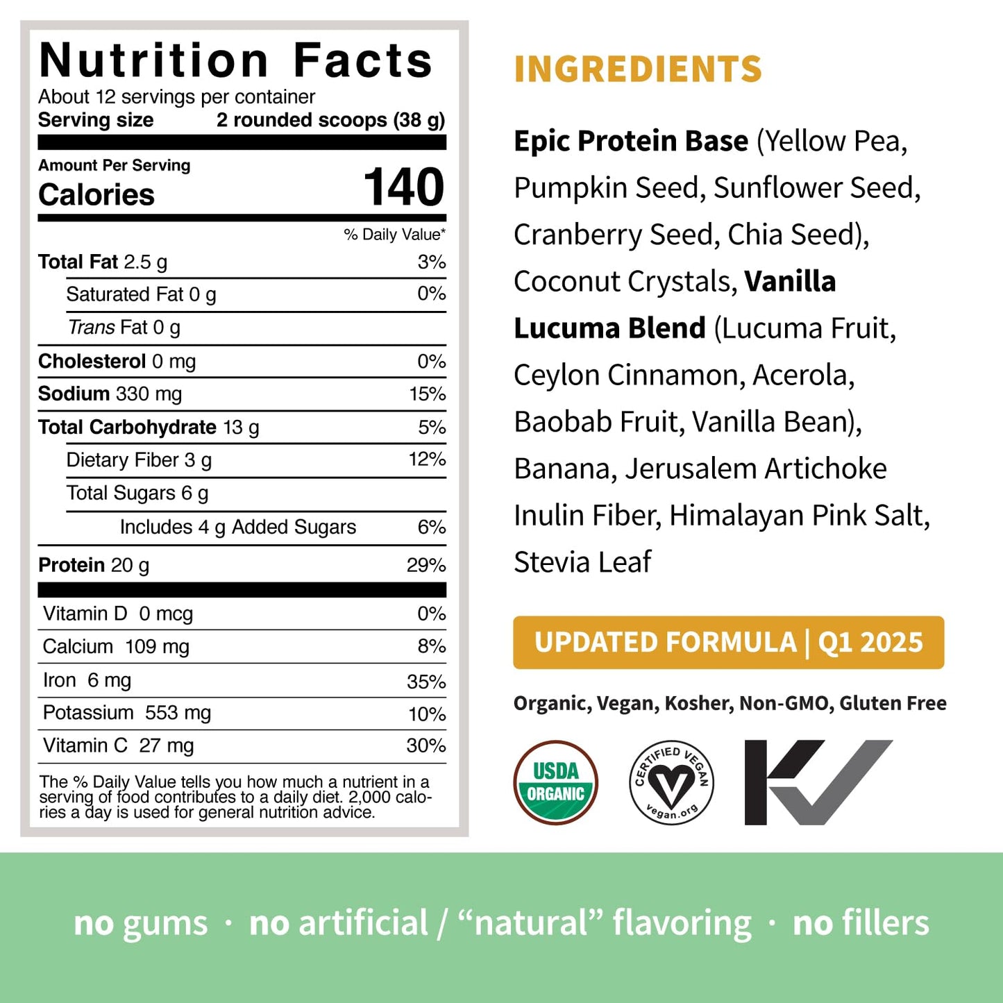Sprout Living Epic Protein, Plant Based Protein & Superfoods Powder, Vanilla Lucuma Powder | 20 Grams Organic Protein Powder, Vegan, Non Dairy, Non-GMO, Gluten Free, Low Sugar (1 Pound, 12 Servings) - Maple Wellness Supplements