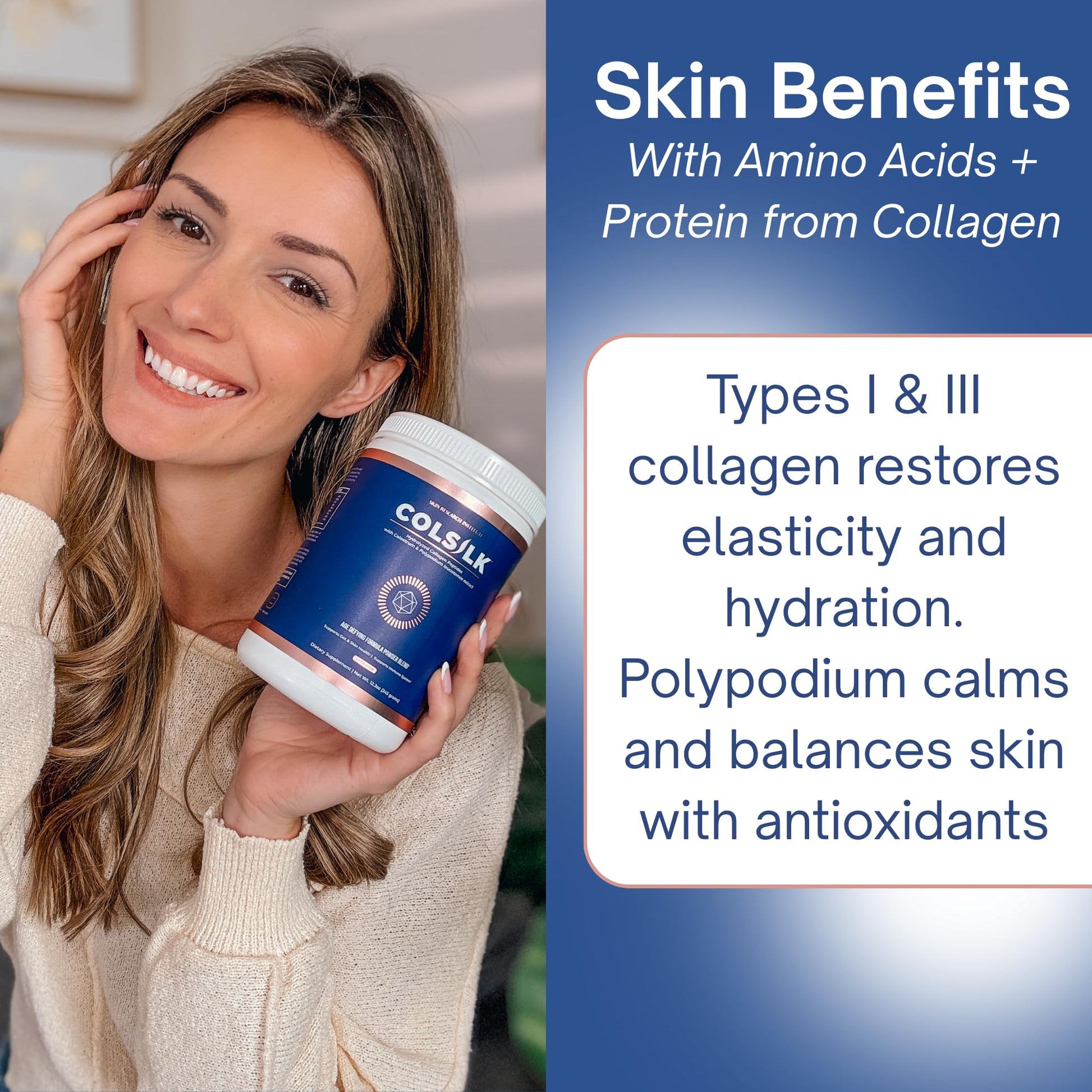 SRILabs ColSilk Unflavored Hydrolyzed Collagen Powder with Colostrum and Polypodium - Skin, Hair, Nails, Gut Health and Joint Support - One Scoop Daily | 1 Month Supply - Maple Wellness Supplements