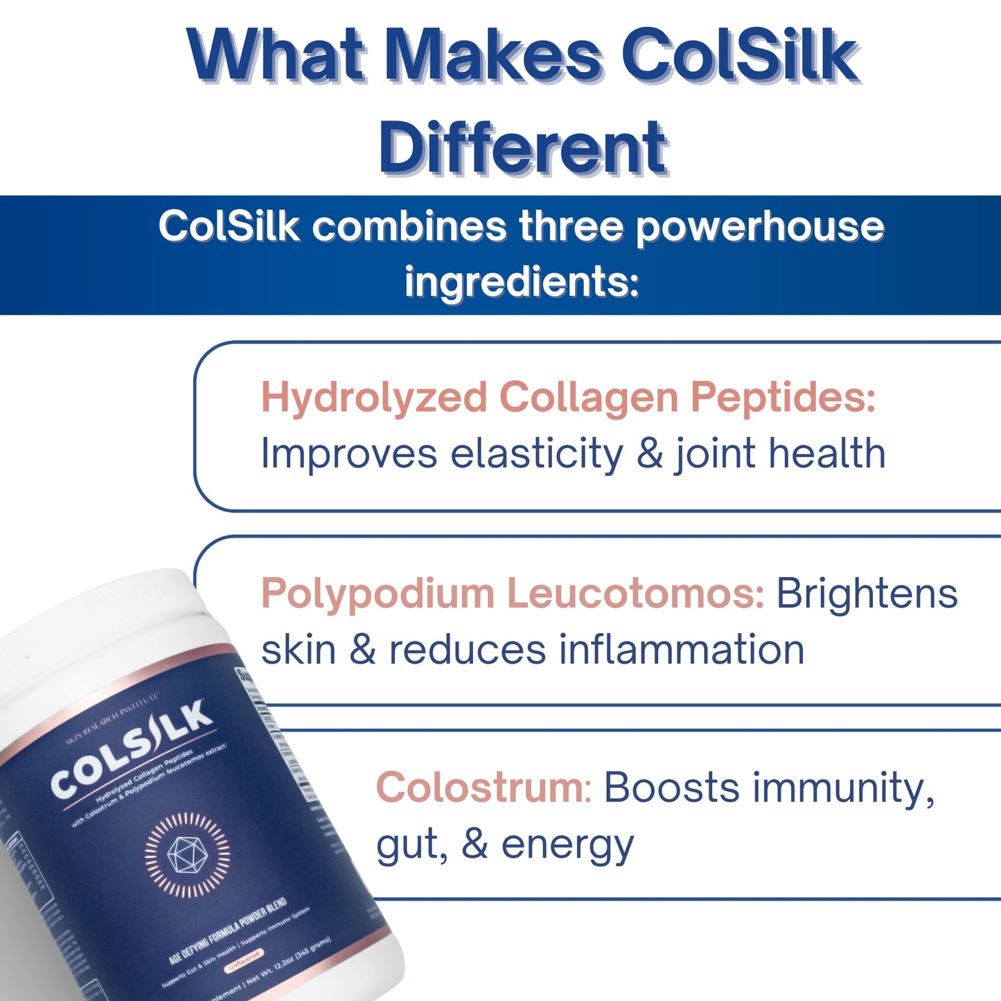 SRILabs ColSilk Unflavored Hydrolyzed Collagen Powder with Colostrum and Polypodium - Skin, Hair, Nails, Gut Health and Joint Support - One Scoop Daily | 1 Month Supply - Maple Wellness Supplements