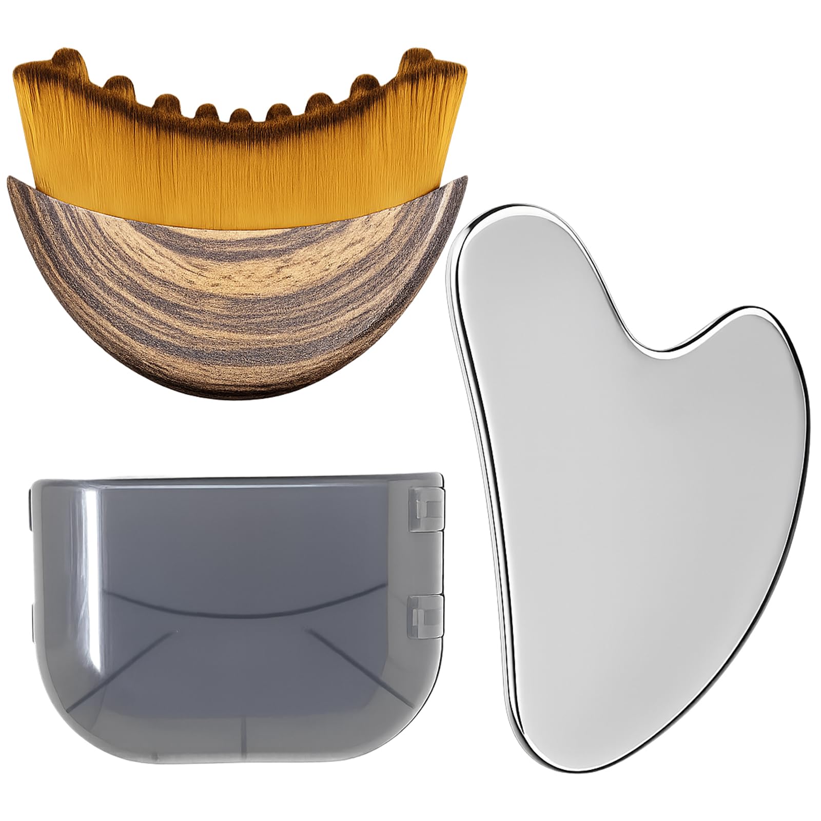 Stainless Steel Gua Sha Tool & Lymphatic Drainage Face Brush Set, TWPER Facial Massage Kit for Jawline Sculpting - Maple Wellness Supplements