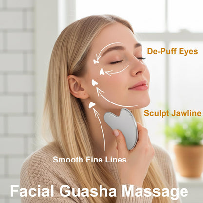 Stainless Steel Gua Sha Tool & Lymphatic Drainage Face Brush Set, TWPER Facial Massage Kit for Jawline Sculpting - Maple Wellness Supplements