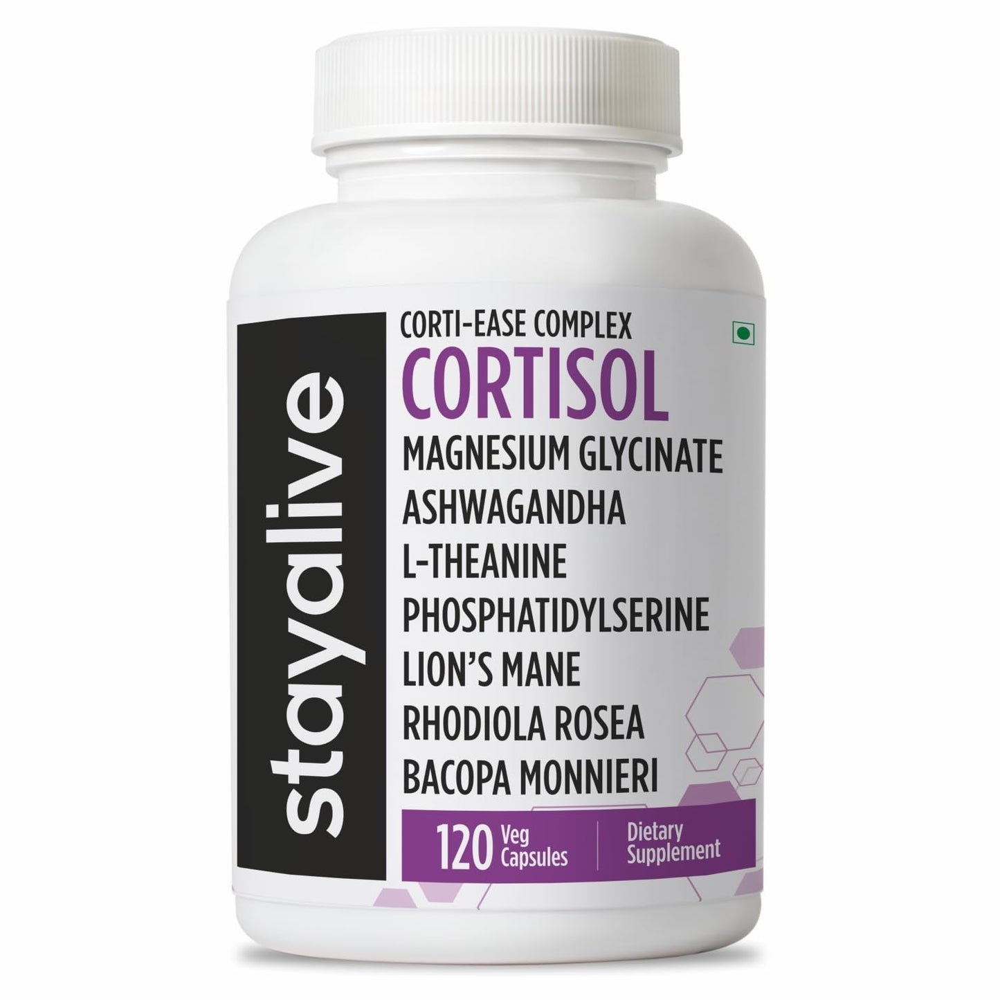 STAY ALIVE Cortisol Manager Supplement 15-in-1 Complex w/L-Theanine, Ashwagandha, Magnesium Glycinate, Phosphatidylserine and More, 120 Veg Capsules, Non-GMO & Gluten-Free Formula for Women and Men - Maple Wellness Supplements