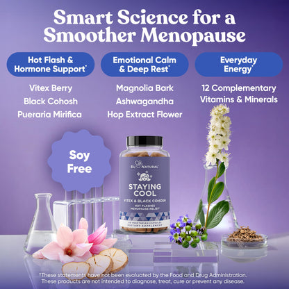 Staying Cool Menopause Supplements for Women – Hormonal Hot Flash Relief, Weight Support, & Night Sweats – Vitex Chaste Tree & Black Cohosh – 60 Vegetarian Soft Capsules - Maple Wellness Supplements