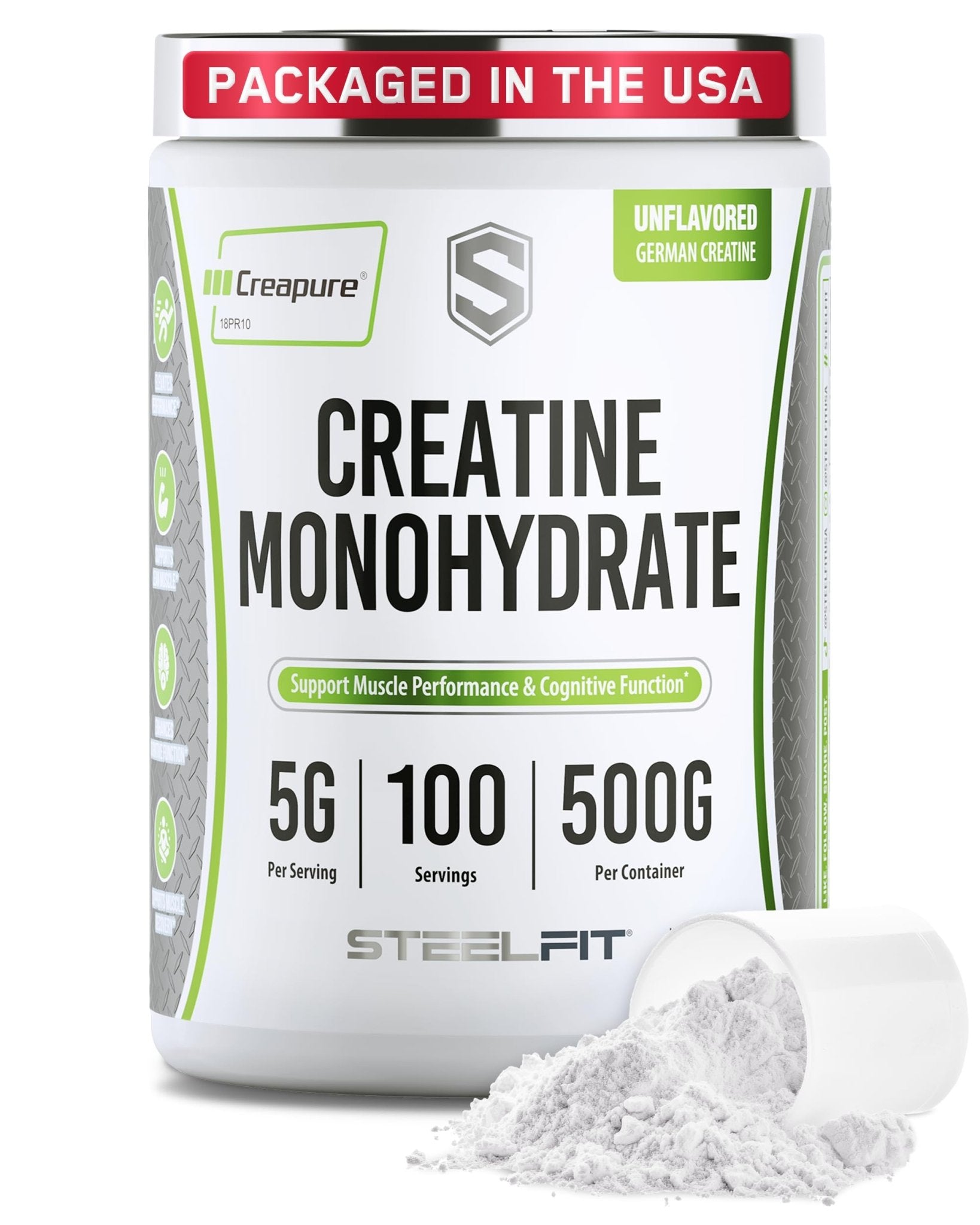 SteelFit Creapure Creatine Monohydrate Powder, Unflavored - German Micronized Creatine Powder for Men & Women - Gym Workout Nutritional Supplements for Muscle Gain - Maple Wellness Supplements